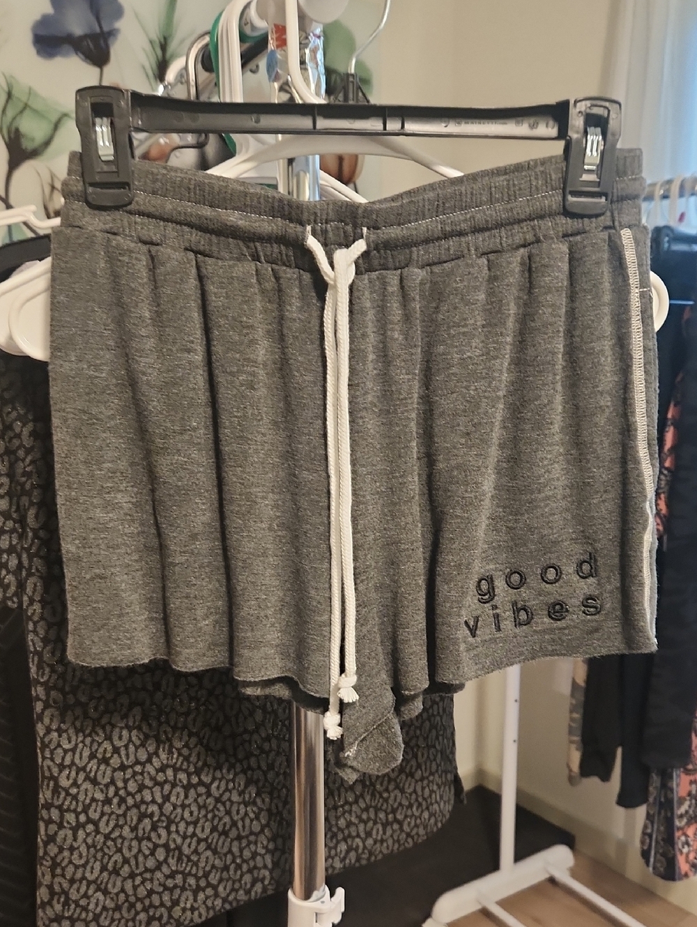 Good Vibes Women's Gray Athletic Lounge Shorts with Drawstring
